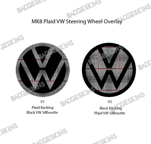 VW - MK8 - Golf - Clark Plaid Steering Wheel Smooth VW Emblem Overlay