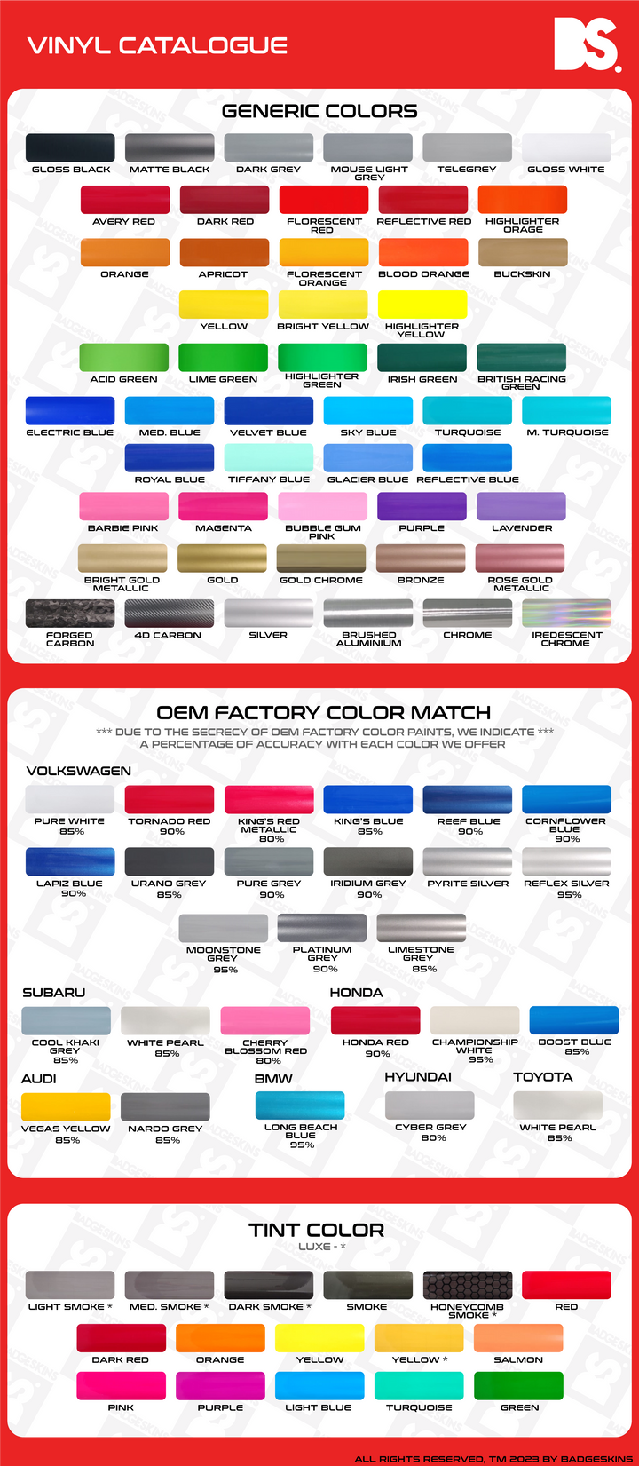 2023 Tag Color Colour Chart – Badgeskins