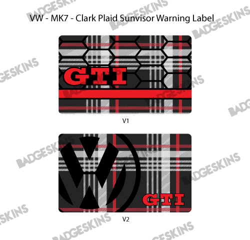 VW - 12273 - GTI - Clark Plaid Visor Warning Label Overlay